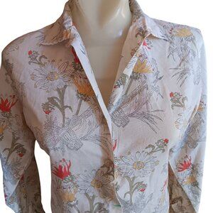 Vintage Women's Blouse Medium 1970's Cottage boho Floral Button-Up Top Jusy Bond